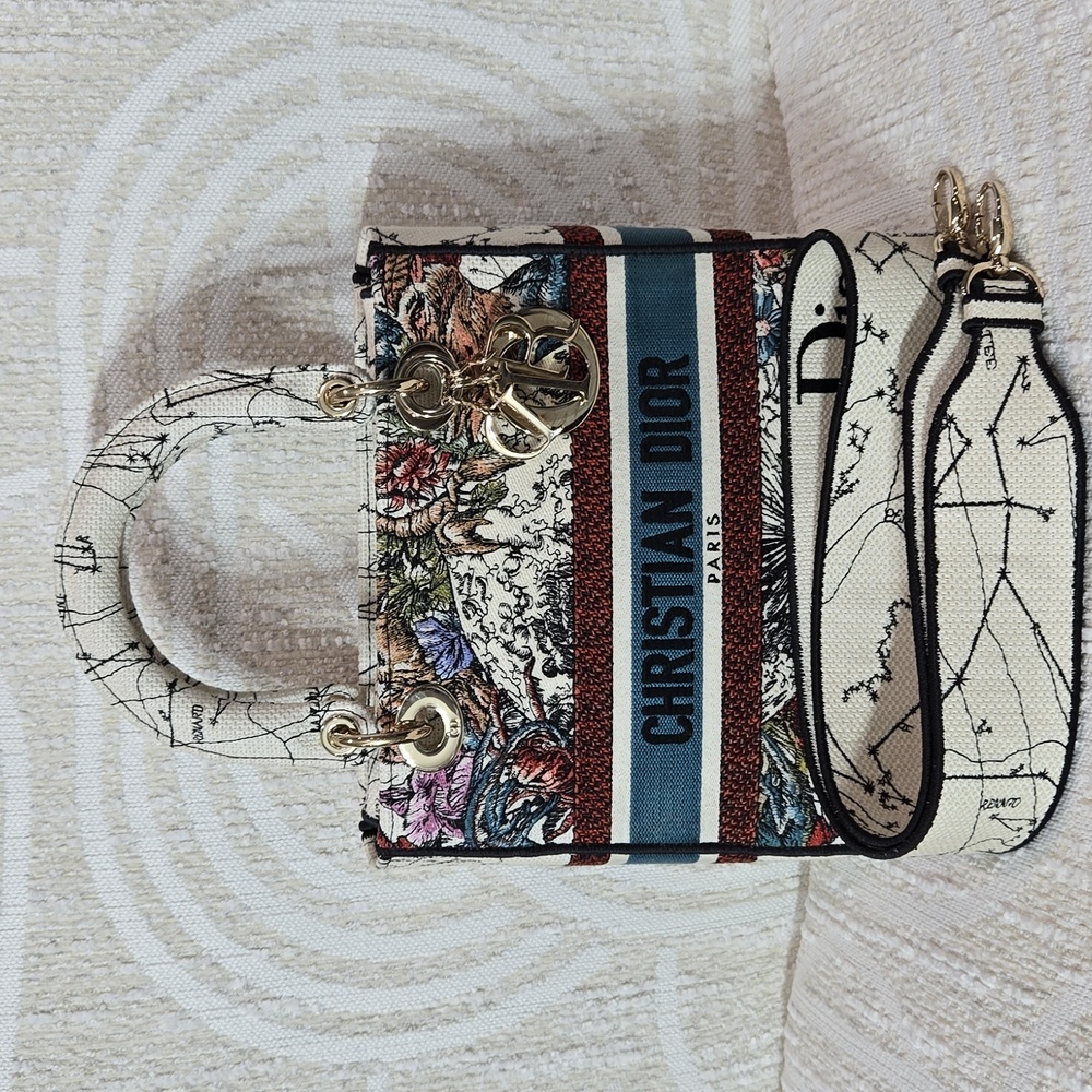 Dior Lady Dior  Floral Embroidered Women's Bag - White and Multicolor